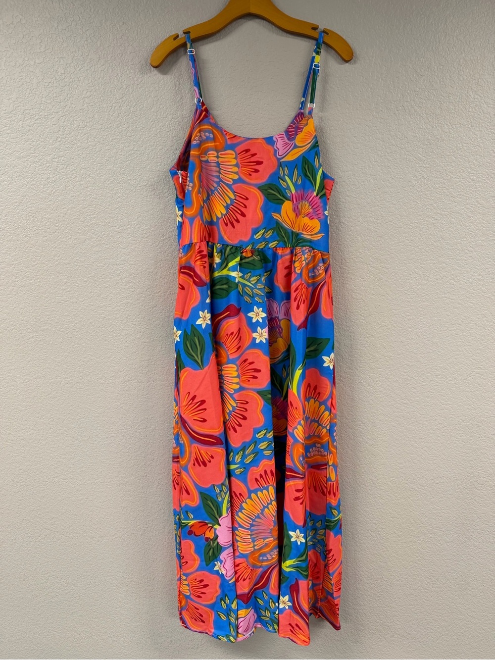 Vibrant Floral Maxi Dress in Blue and Coral